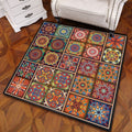 Avtoit | Multicolored Mandala Rug Polypropylene Turkish Carpet Non-Slip Backing Stain-Resistant Machine Washable Carpet for Bedroom