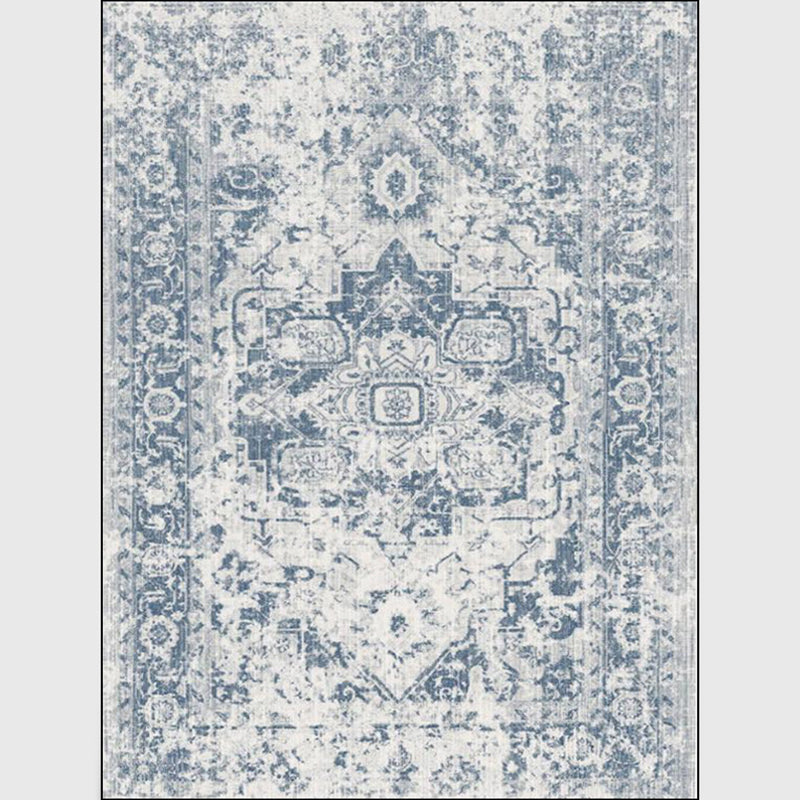 Avtoit | Stonewashed Light Blue Flower Carpet Polyester Moroccan Carpet Non-Slip Back Stain Resistant Machine Washable Carpet for Lounge Area