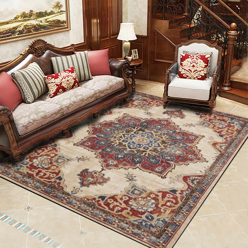 Avtoit | Retro Multicolor Moroccan Carpet Synthetic Floral Pattern Rug Non-Slip Washable Pet-Friendly Rug for Living Room
