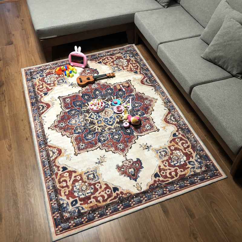 Avtoit | Retro Multicolor Moroccan Carpet Synthetic Floral Pattern Rug Non-Slip Washable Pet-Friendly Rug for Living Room