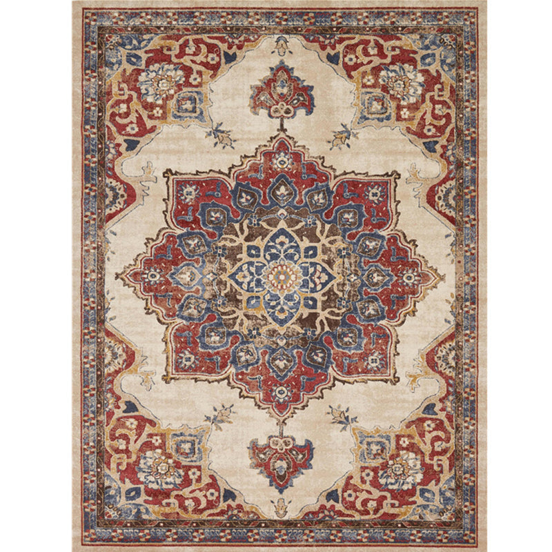 Avtoit | Retro Multicolor Moroccan Carpet Synthetic Floral Pattern Rug Non-Slip Washable Pet-Friendly Rug for Living Room