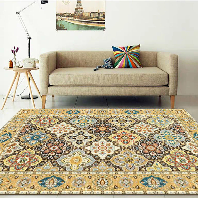 Avtoit | Persian four-leaf pattern carpet gold polypropylene carpet flooring machine washable stain-resistant anti-slip backing carpet for living room