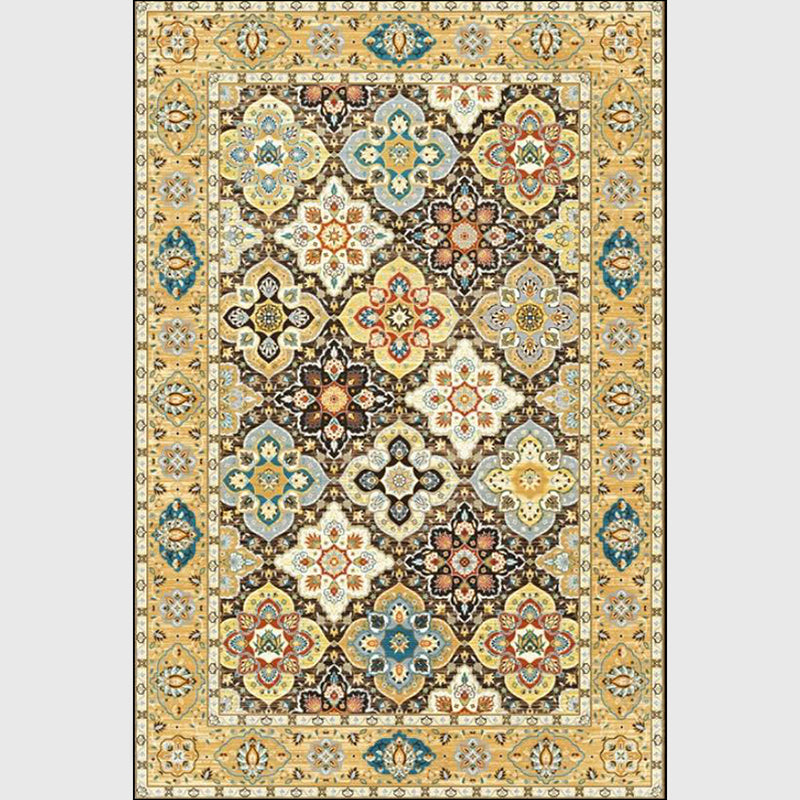 Avtoit | Persian four-leaf pattern carpet gold polypropylene carpet flooring machine washable stain-resistant anti-slip backing carpet for living room