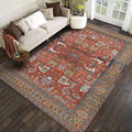 Avtoit | Red Persian Style Carpet Synthetic Geometric Area Rug Washable Non-Slip Backing Stain Resistant Carpet for Room
