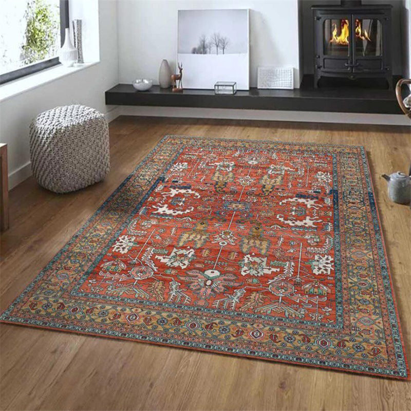 Avtoit | Red Persian Style Carpet Synthetic Geometric Area Rug Washable Non-Slip Backing Stain Resistant Carpet for Room