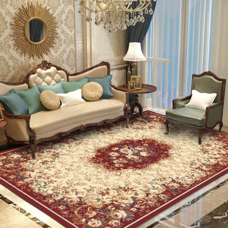 Avtoit | Elegant Chinoiserie Rug Multicolor Floral Area Rug Non-Slip Backing Stain-Resistant Pet-Friendly Rug for Living Room