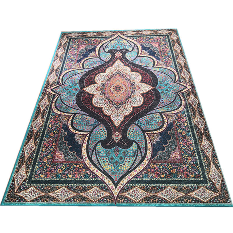 Avtoit | Glam Persian Indoor Dress Multicolored Floral Pattern Dress Non-Slip Back Machine Washable Pet Friendly Carpet for Living Room