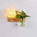 Avtoit | Ball-shaped Nightstand Lamp Rattan 1-Light Modern Wall Lamp with Pull Switch in Wood