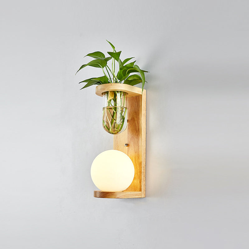 Avtoit | White Glass Geometric Wall Lighting Modern 1 Head Wood Wall Lamp for Nightstand