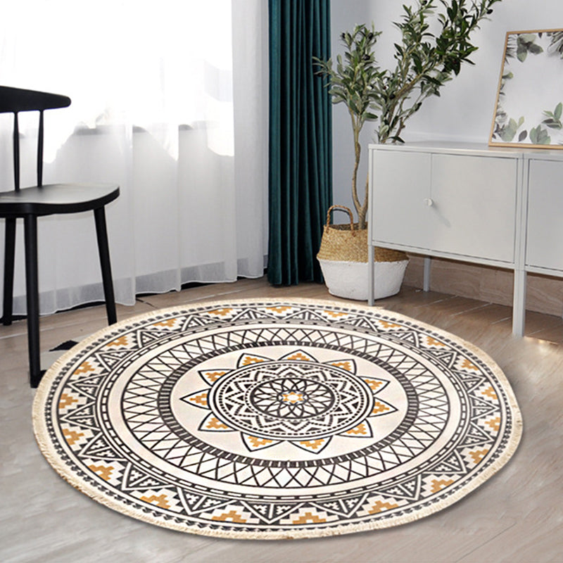 Avtoit | Boho-Chic Bedroom Rug Multicolored Mandala Rug Made of Cotton Washable Area Rug