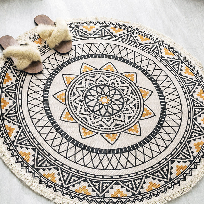 Avtoit | Boho-Chic Bedroom Rug Multicolored Mandala Rug Made of Cotton Washable Area Rug