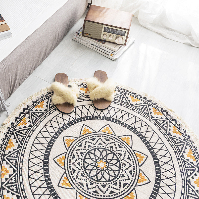 Avtoit | Boho-Chic Bedroom Rug Multicolored Mandala Rug Made of Cotton Washable Area Rug