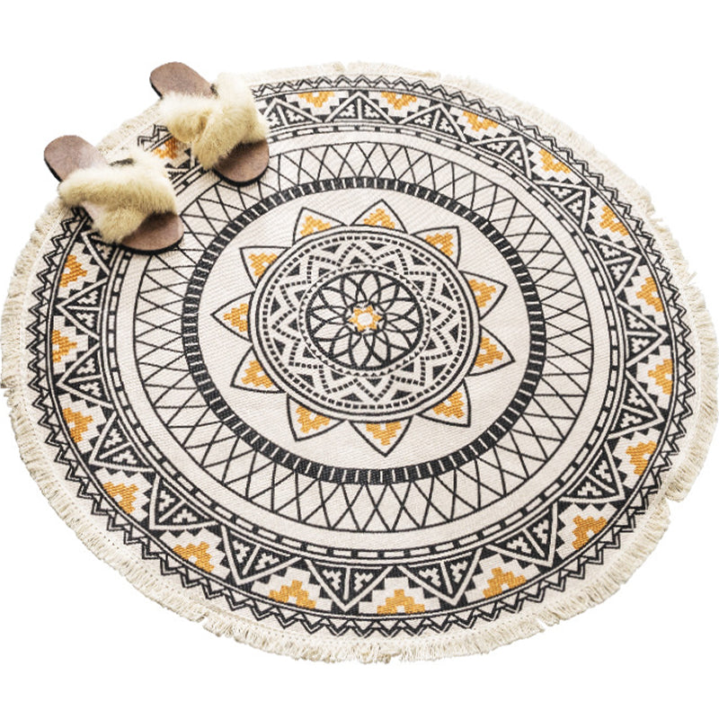 Avtoit | Boho-Chic Bedroom Rug Multicolored Mandala Rug Made of Cotton Washable Area Rug