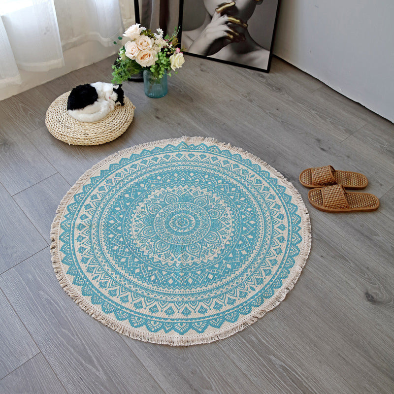 Avtoit | Boho-Chic Bedroom Rug Multicolored Mandala Rug Made of Cotton Washable Area Rug
