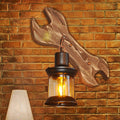 Avtoit | Lantern Indoor Wall Lighting Rustic Style Clear Glass 1 Light Black Wall Lamp with Wooden Backplate