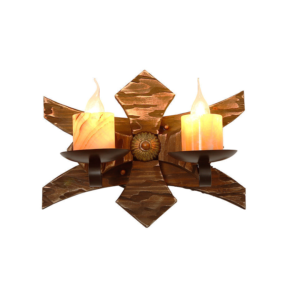 Avtoit | Black Candle/Lantern Wall Lighting Vintage Style Clear Glass/Marble 2-Light Indoor Wall Sconce with Wooden Back Plate