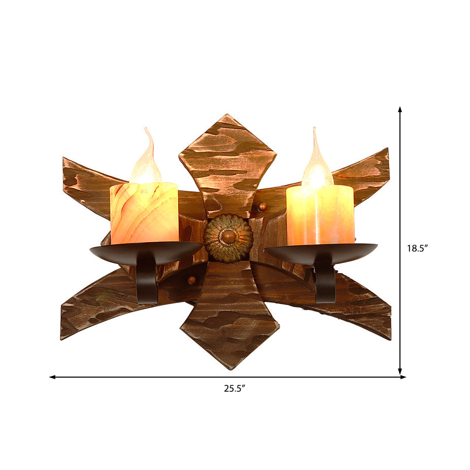 Avtoit | Black Candle/Lantern Wall Lighting Vintage Style Clear Glass/Marble 2-Light Indoor Wall Sconce with Wooden Back Plate