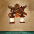Avtoit | Black Candle/Lantern Wall Lighting Vintage Style Clear Glass/Marble 2-Light Indoor Wall Sconce with Wooden Back Plate
