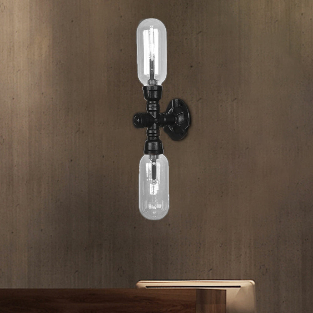 Avtoit | Clear Glass Black Wall Lamp Capsule Shade 2/4 Light Industrial Wall Mounted Pipe Lighting