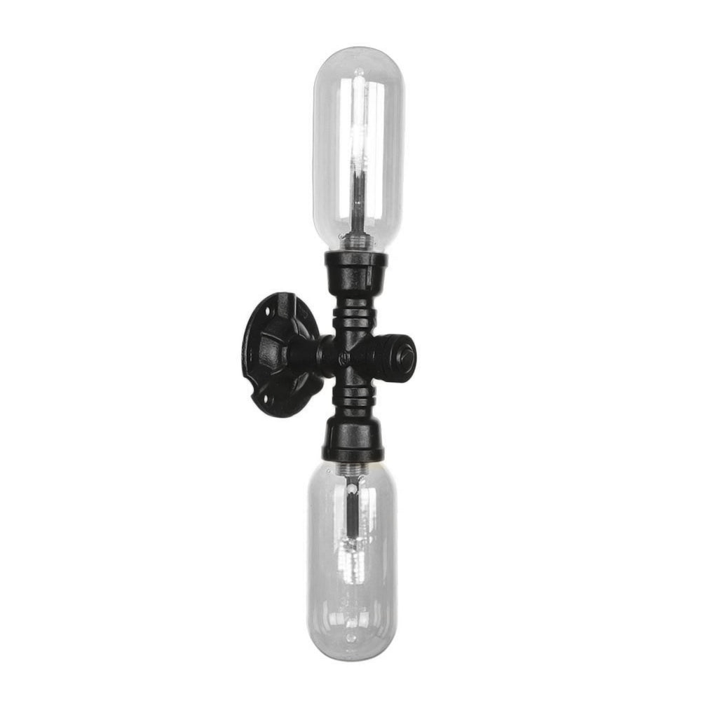 Avtoit | Clear Glass Black Wall Lamp Capsule Shade 2/4 Light Industrial Wall Mounted Pipe Lighting