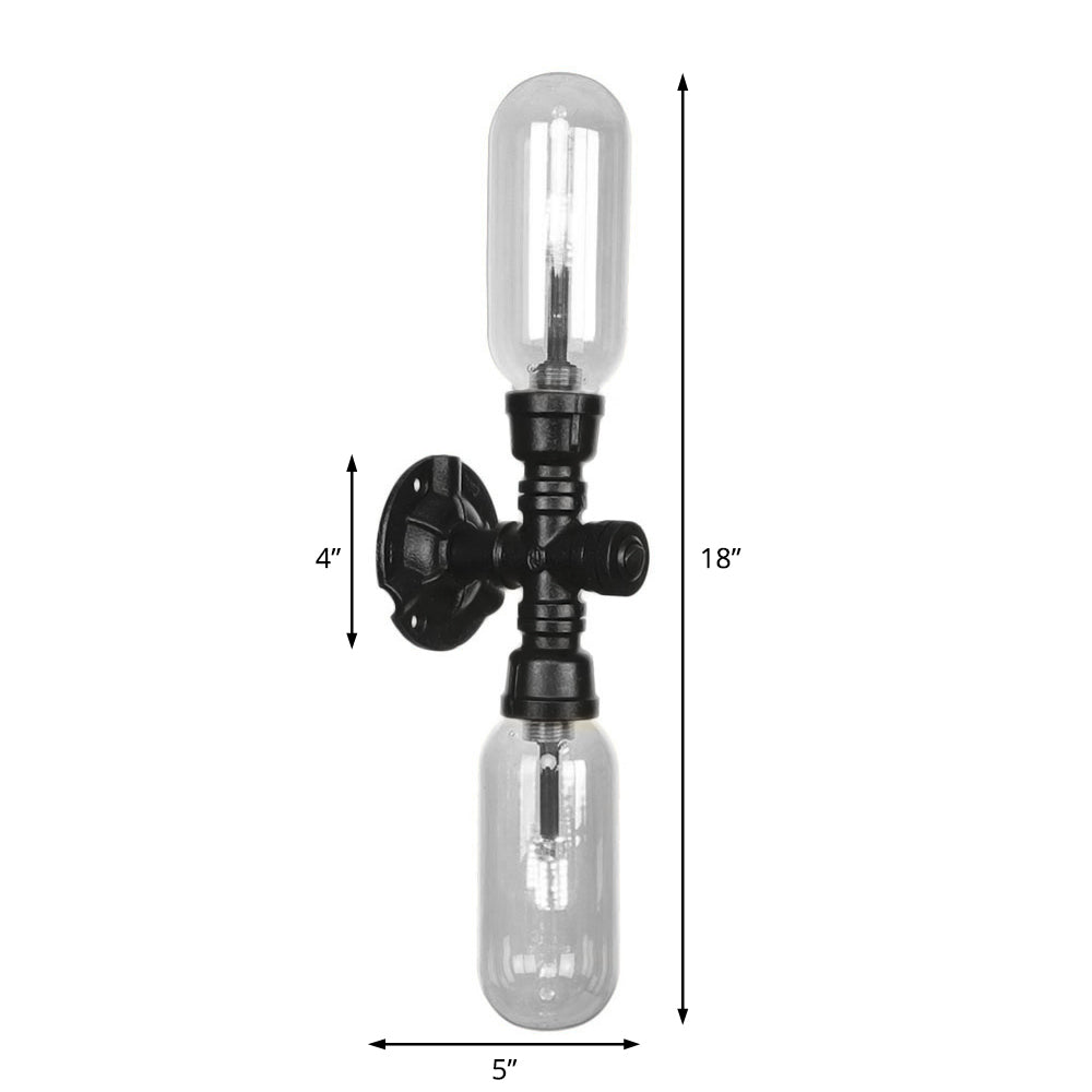 Avtoit | Clear Glass Black Wall Lamp Capsule Shade 2/4 Light Industrial Wall Mounted Pipe Lighting