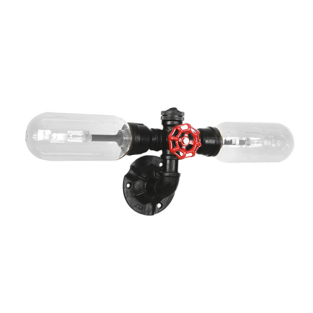 Avtoit | Clear Glass Black Wall Lamp Capsule Shade 2/4 Light Industrial Wall Mounted Pipe Lighting