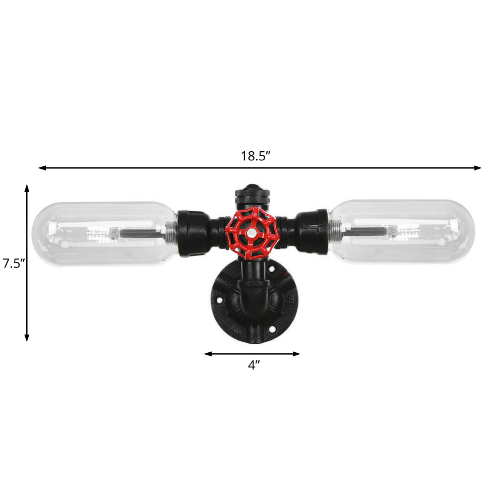 Avtoit | Clear Glass Black Wall Lamp Capsule Shade 2/4 Light Industrial Wall Mounted Pipe Lighting