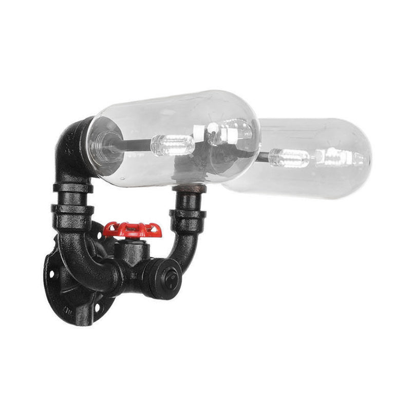 Avtoit | Clear Glass Black Wall Lamp Capsule Shade 2/4 Light Industrial Wall Mounted Pipe Lighting