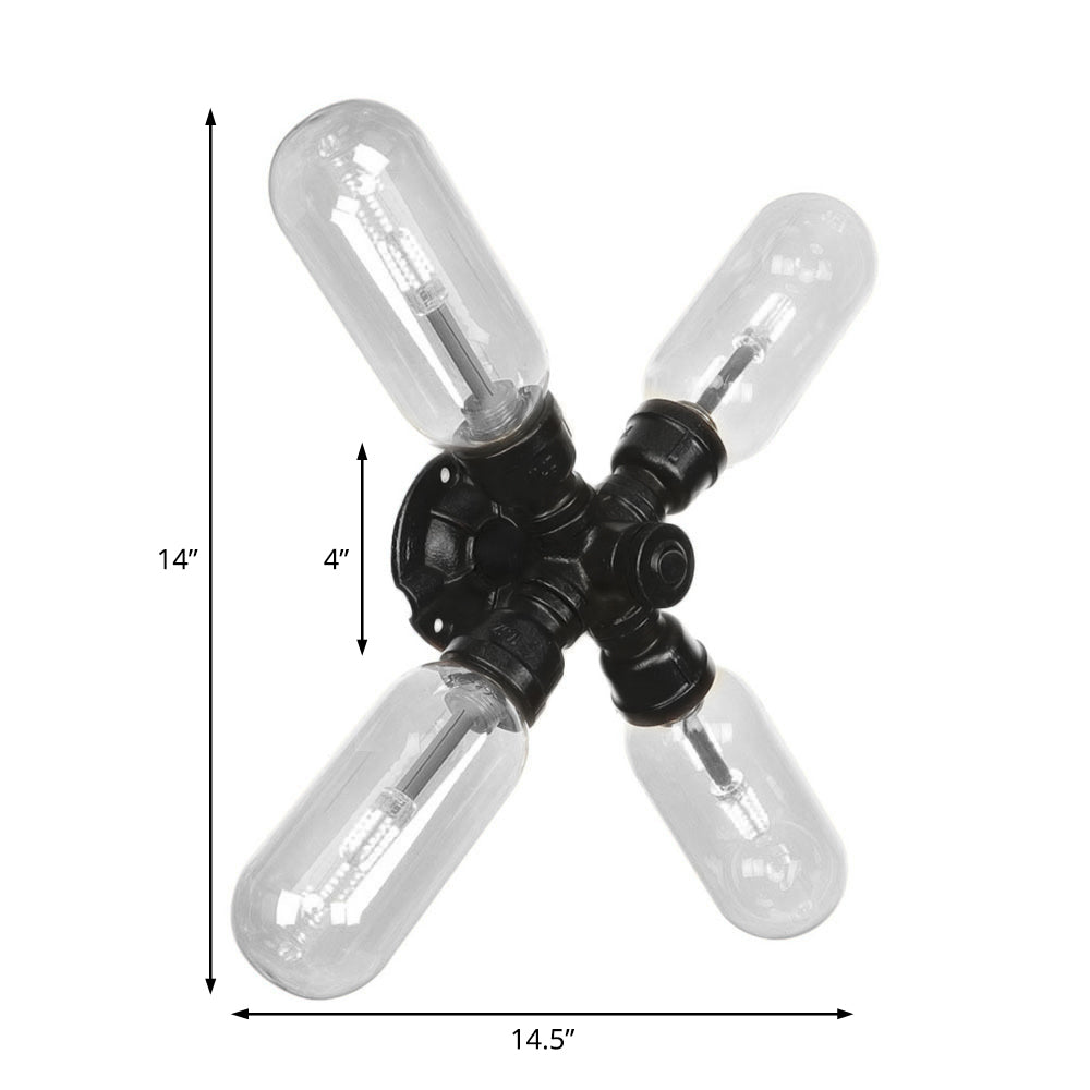 Avtoit | Clear Glass Black Wall Lamp Capsule Shade 2/4 Light Industrial Wall Mounted Pipe Lighting