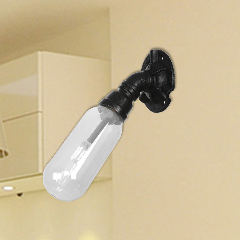 Avtoit | Simple clear glass wall-mounted tube light industrial black oval living room wall lamp