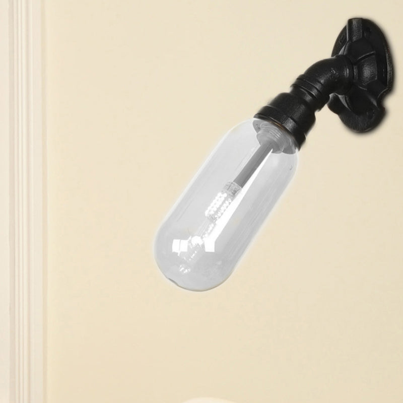 Avtoit | Simple clear glass wall-mounted tube light industrial black oval living room wall lamp