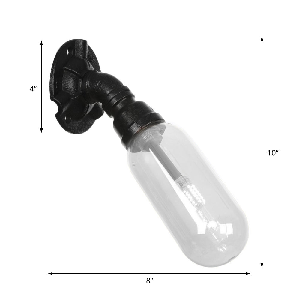 Avtoit | Simple clear glass wall-mounted tube light industrial black oval living room wall lamp