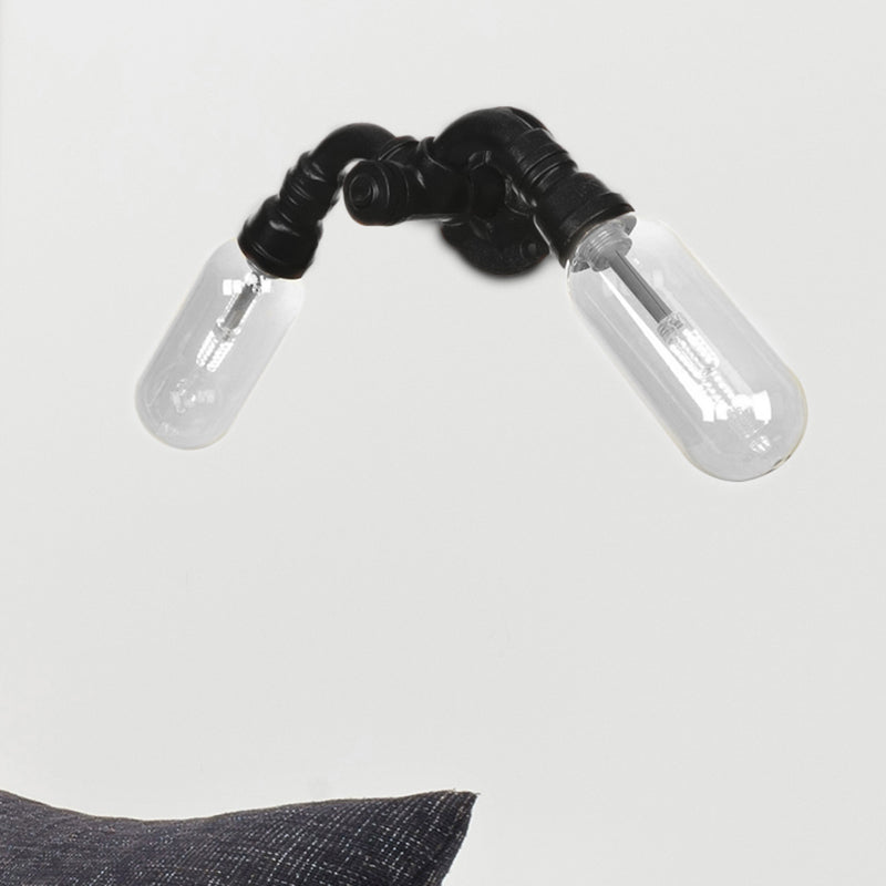 Avtoit | Capsule Shade Bedroom Wall Light Industrial Metal 2 Lights Black Wall Light with Pipe Design