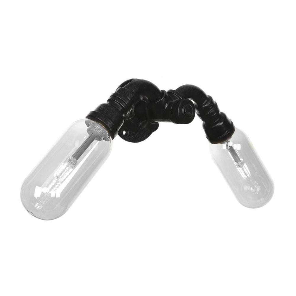 Avtoit | Capsule Shade Bedroom Wall Light Industrial Metal 2 Lights Black Wall Light with Pipe Design