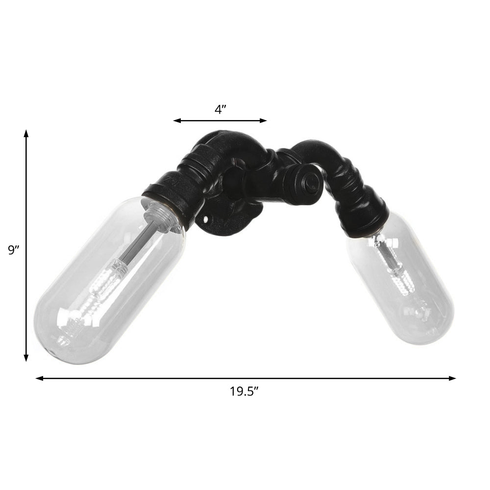 Avtoit | Capsule Shade Bedroom Wall Light Industrial Metal 2 Lights Black Wall Light with Pipe Design