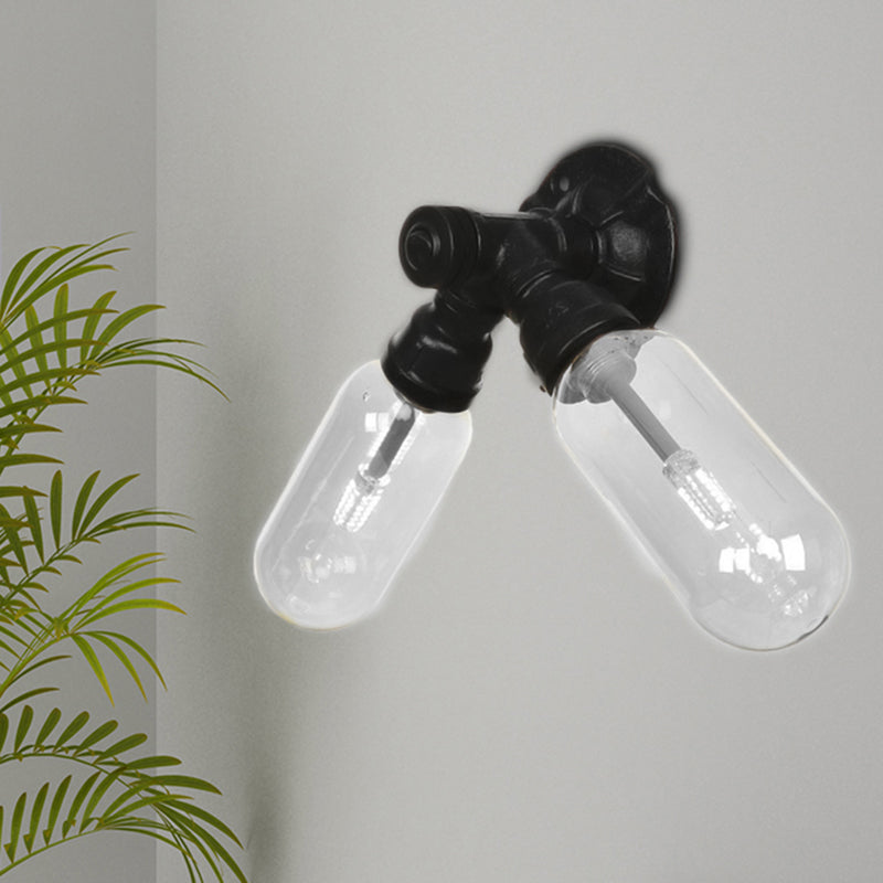 Avtoit | Capsule Shade Bedroom Wall Light Industrial Metal 2 Lights Black Wall Light with Pipe Design