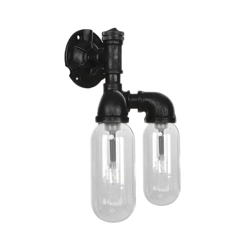 Avtoit | Capsule Shade Bedroom Wall Light Industrial Metal 2 Lights Black Wall Light with Pipe Design