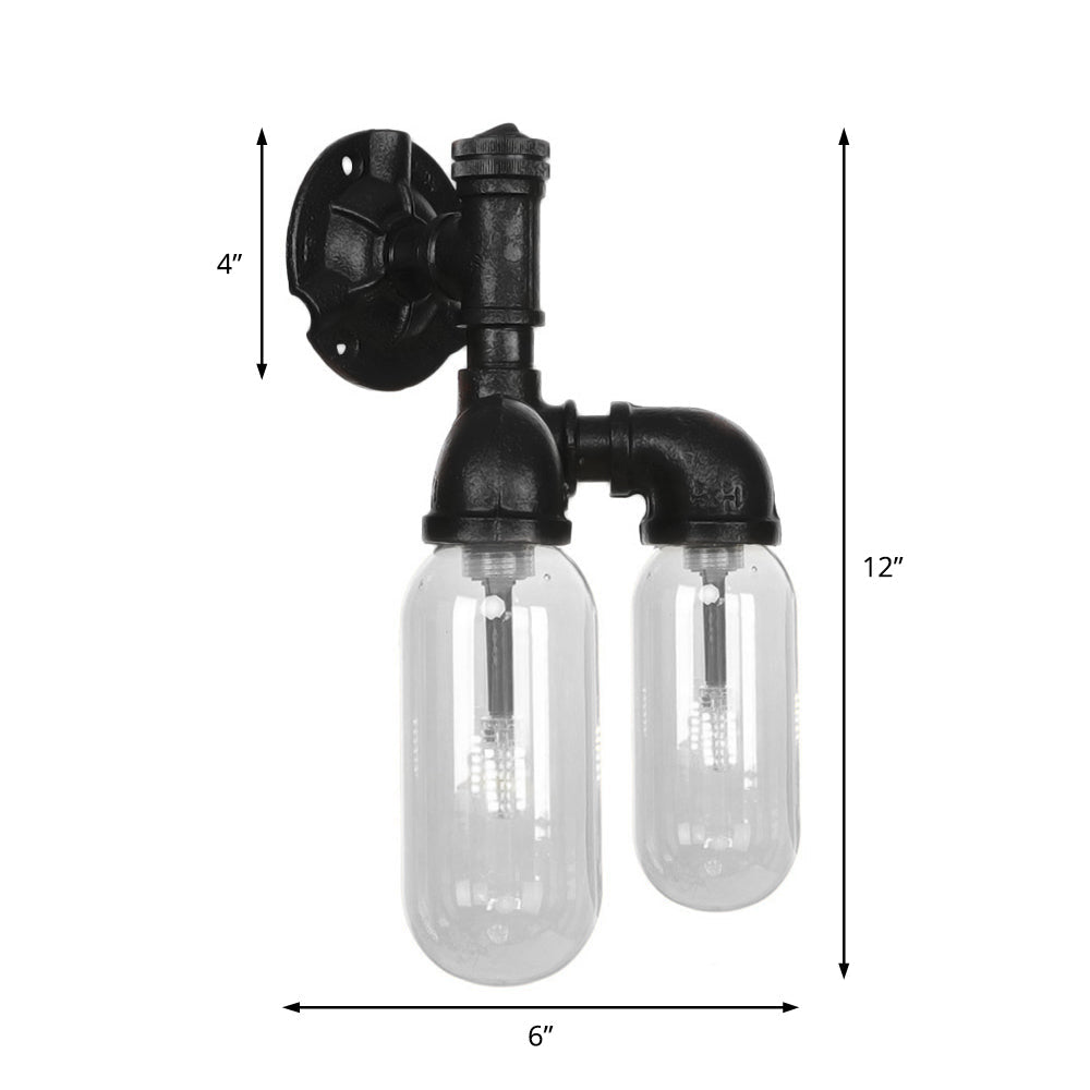 Avtoit | Capsule Shade Bedroom Wall Light Industrial Metal 2 Lights Black Wall Light with Pipe Design