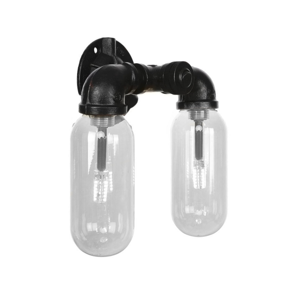 Avtoit | Metal Oval Shadow Wall Lamp Industrial 2 Lights Bedroom Wall Mounted Pipe Light in Black