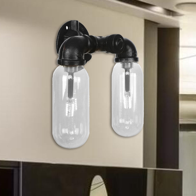 Avtoit | Metal Oval Shadow Wall Lamp Industrial 2 Lights Bedroom Wall Mounted Pipe Light in Black