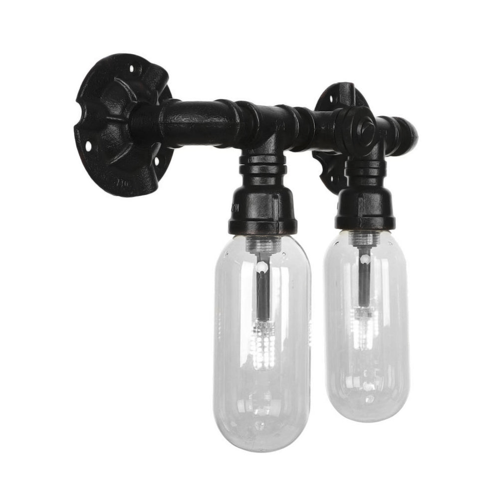 Avtoit | Metal Oval Shadow Wall Lamp Industrial 2 Lights Bedroom Wall Mounted Pipe Light in Black