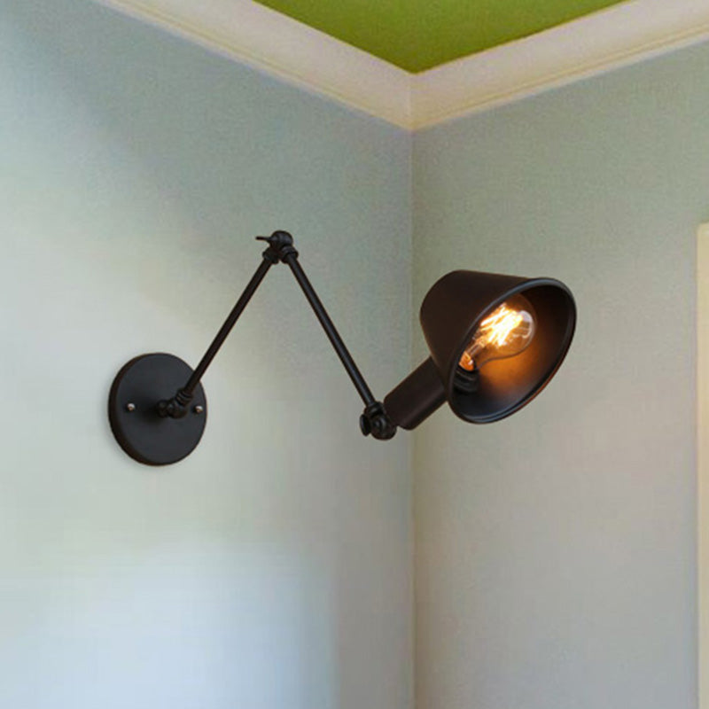 Avtoit | 1 Bulb Wall Lighting Vintage Industrial Conical Shade Metal Wall Lamp in Black/Rust for the Study