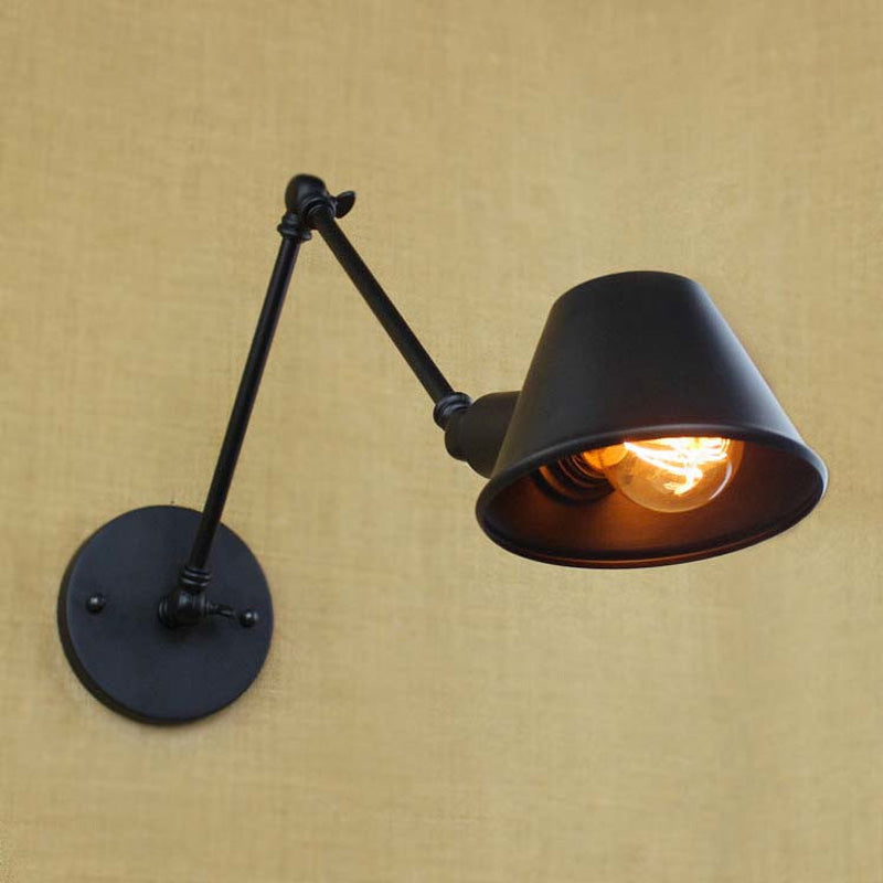 Avtoit | 1 Bulb Wall Lighting Vintage Industrial Conical Shade Metal Wall Lamp in Black/Rust for the Study