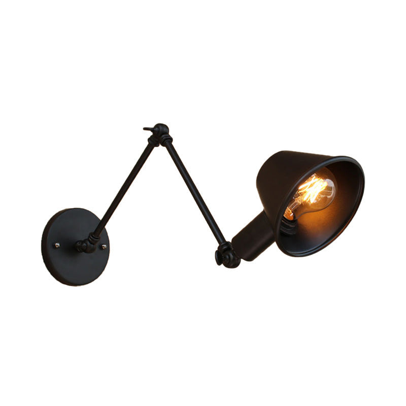 Avtoit | 1 Bulb Wall Lighting Vintage Industrial Conical Shade Metal Wall Lamp in Black/Rust for the Study