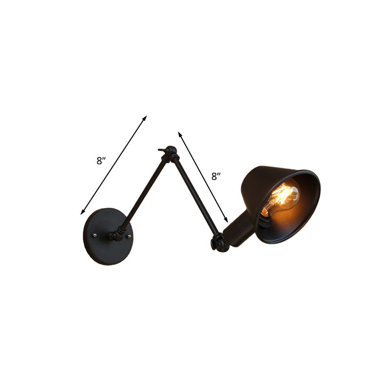 Avtoit | 1 Bulb Wall Lighting Vintage Industrial Conical Shade Metal Wall Lamp in Black/Rust for the Study