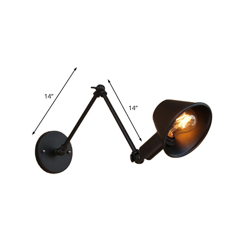 Avtoit | 1 Bulb Wall Lighting Vintage Industrial Conical Shade Metal Wall Lamp in Black/Rust for the Study