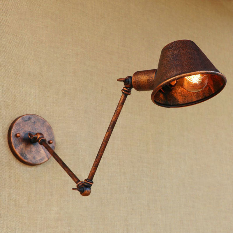 Avtoit | 1 Bulb Wall Lighting Vintage Industrial Conical Shade Metal Wall Lamp in Black/Rust for the Study