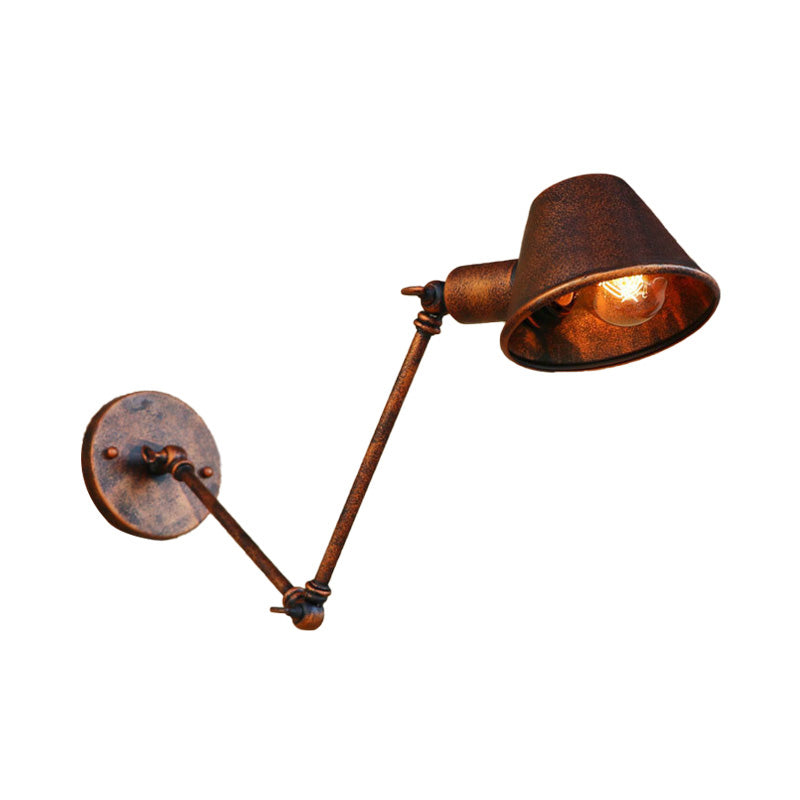 Avtoit | 1 Bulb Wall Lighting Vintage Industrial Conical Shade Metal Wall Lamp in Black/Rust for the Study