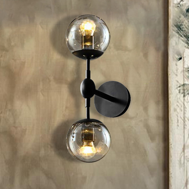 Avtoit | Globe Dining Room Wall Lamp Fixture Industrial Smoke Glass 2/3 Light Black Wall Lamp