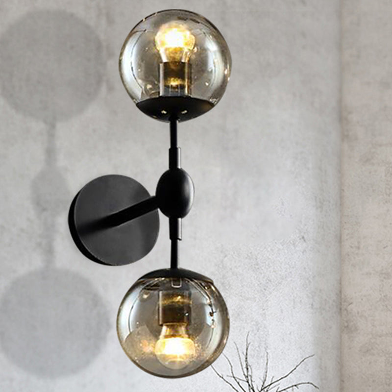Avtoit | Globe Dining Room Wall Lamp Fixture Industrial Smoke Glass 2/3 Light Black Wall Lamp
